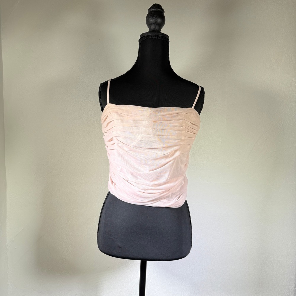 Babaton Bustier Top Womens 14 Pink Cropped Sheer Mesh Ruched Underwire
